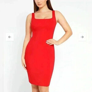 NWT POPILUSH Shapewear Dress Workwear Square Neck Sleeveless Midi - Holiday Red